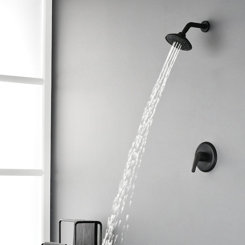 Single Function Pressure Balancing Shower System with 6 Inch 6-Spray ABS Shower Head in Matte Black