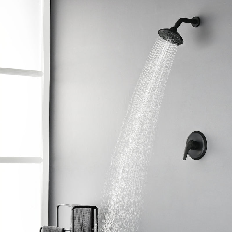 Single Function Pressure Balancing Shower System with 6 Inch 6-Spray ABS Shower Head in Matte Black