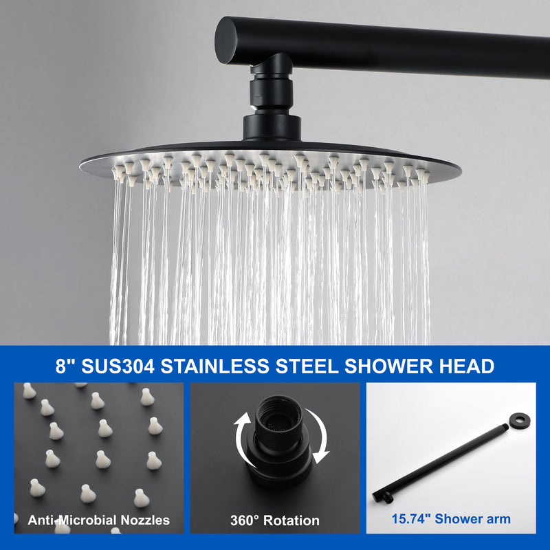 8"stainless steel shower head Round Shower Faucets Sets Complete, Single Function Shower trim kit