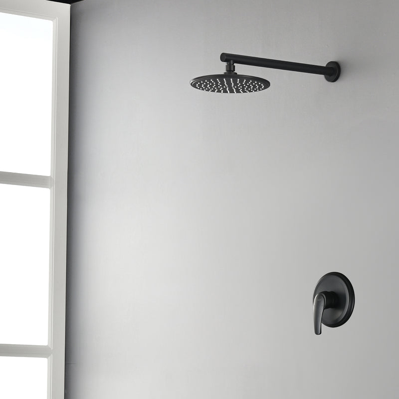 Round Shower Faucets Sets Complete, Single Function Shower trim kit with 9 inch ABS rain shower head