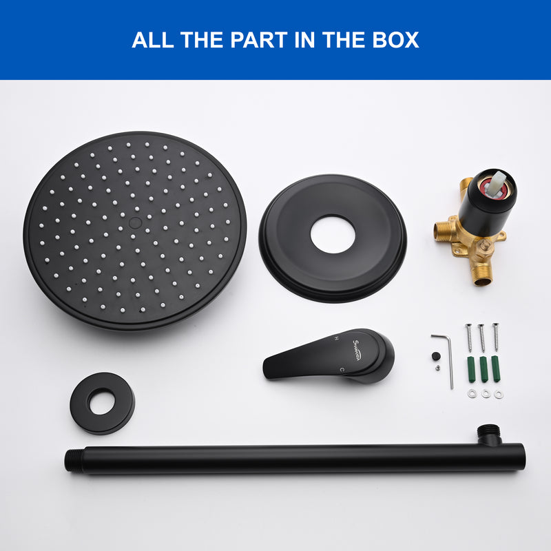 Round Shower Faucets Sets Complete, Single Function Shower trim kit with 9 inch ABS rain shower head
