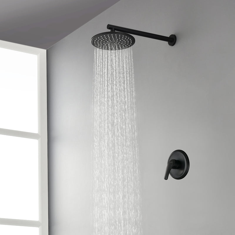 Round Shower Faucets Sets Complete, Single Function Shower trim kit with 9 inch ABS rain shower head