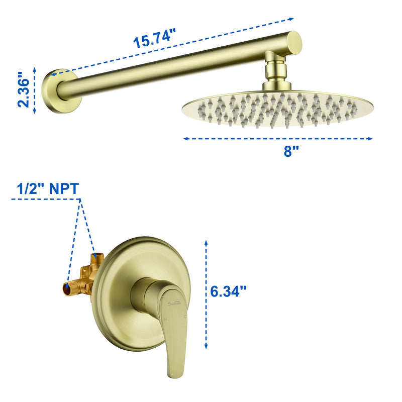 8"stainless steel shower head Round Shower Faucets Sets Complete, Single Function Shower trim kit