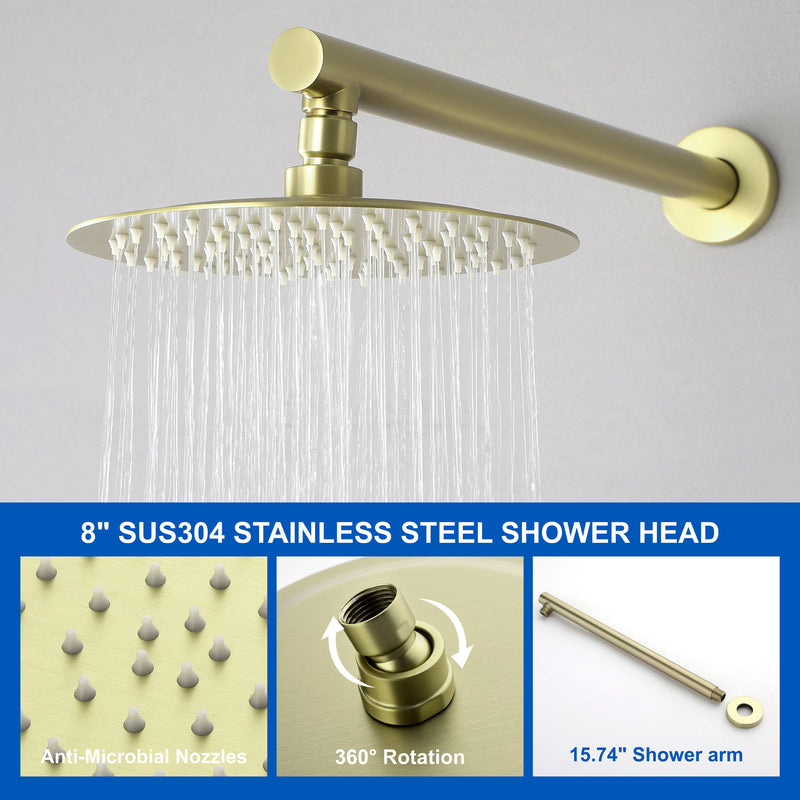 8"stainless steel shower head Round Shower Faucets Sets Complete, Single Function Shower trim kit