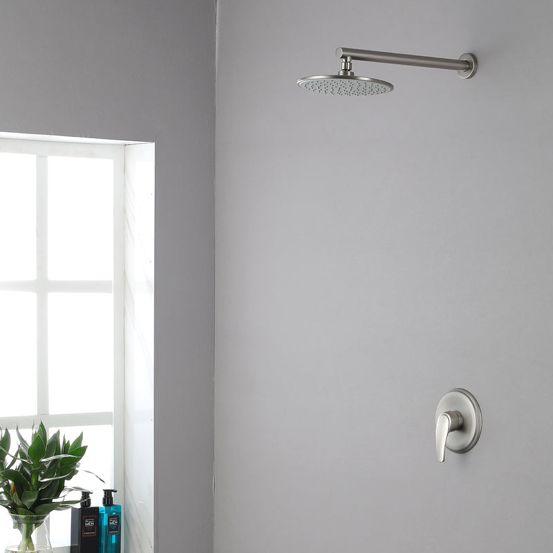 Round Shower Faucets Sets Complete, Single Function Shower trim kit with 9 inch ABS rain shower head