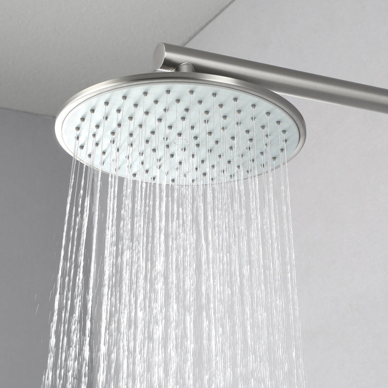 Round Shower Faucets Sets Complete, Single Function Shower trim kit with 9 inch ABS rain shower head