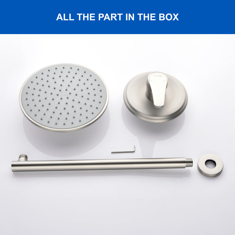 Round Shower Faucets Sets Complete, Single Function Shower trim kit with 9 inch ABS rain shower head