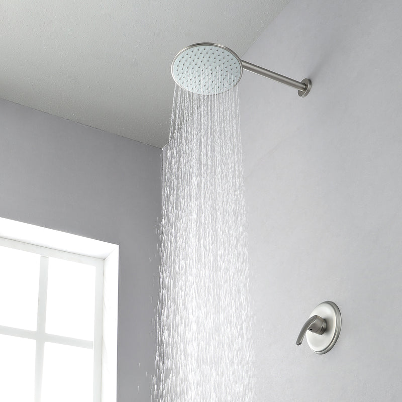 Round Shower Faucets Sets Complete, Single Function Shower trim kit with 9 inch ABS rain shower head