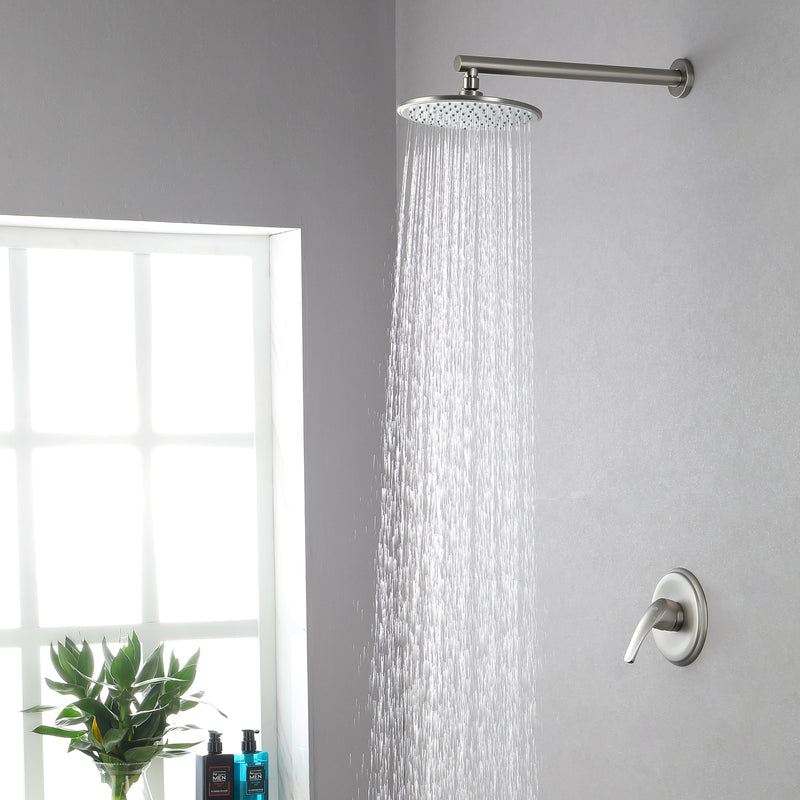 Round Shower Faucets Sets Complete, Single Function Shower trim kit with 9 inch ABS rain shower head