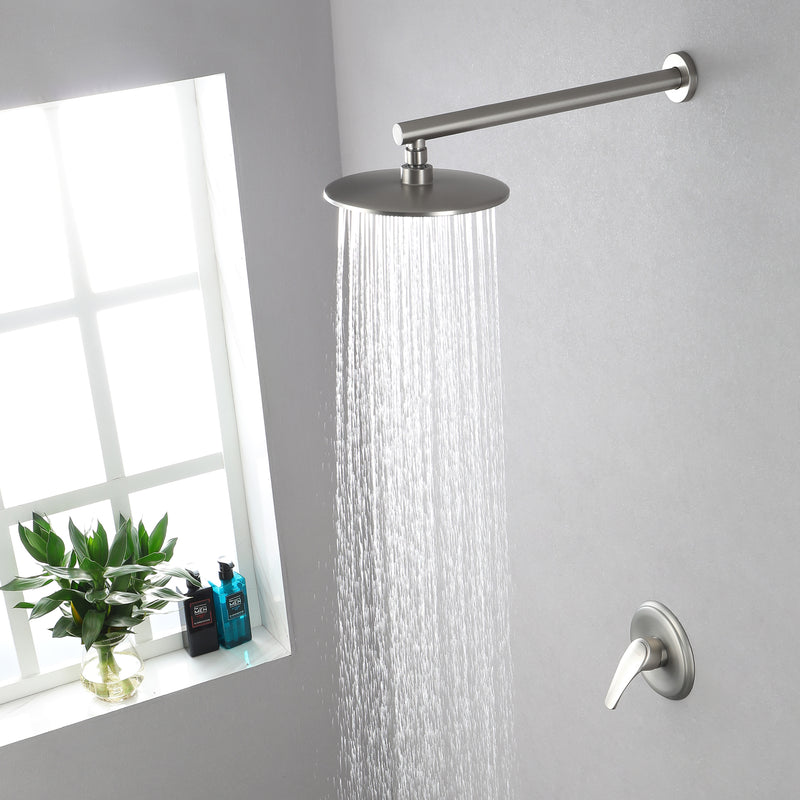 Round Shower Faucets Sets Complete, Single Function Shower trim kit with 9 inch ABS rain shower head