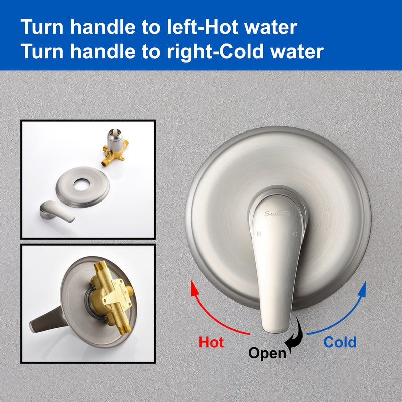 Round Shower Faucets Sets Complete, Single Function Shower trim kit with 9 inch ABS rain shower head