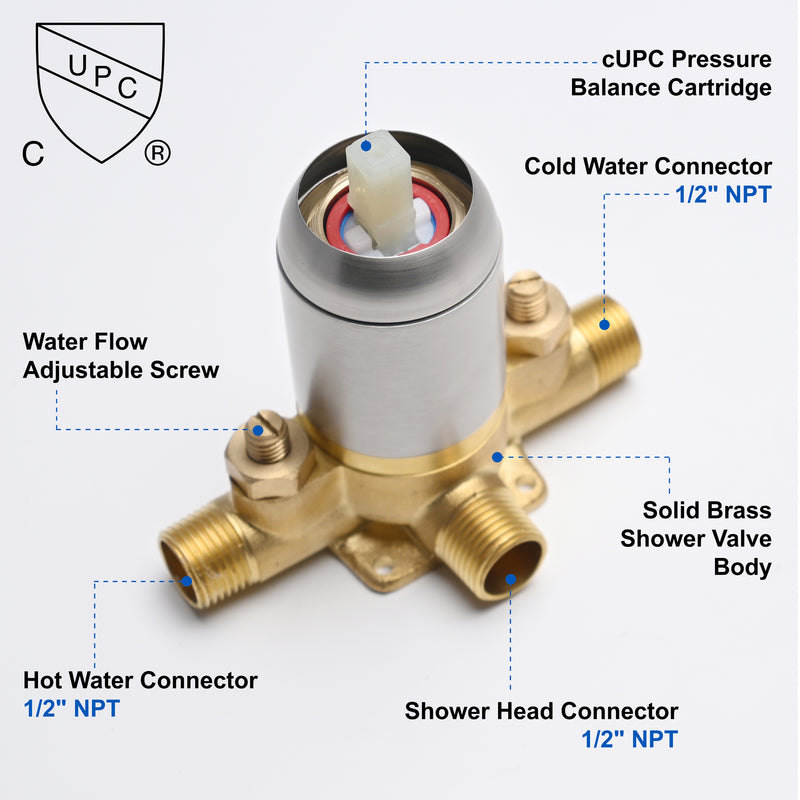 Round Shower Faucets Sets Complete, Single Function Shower trim kit with 9 inch ABS rain shower head