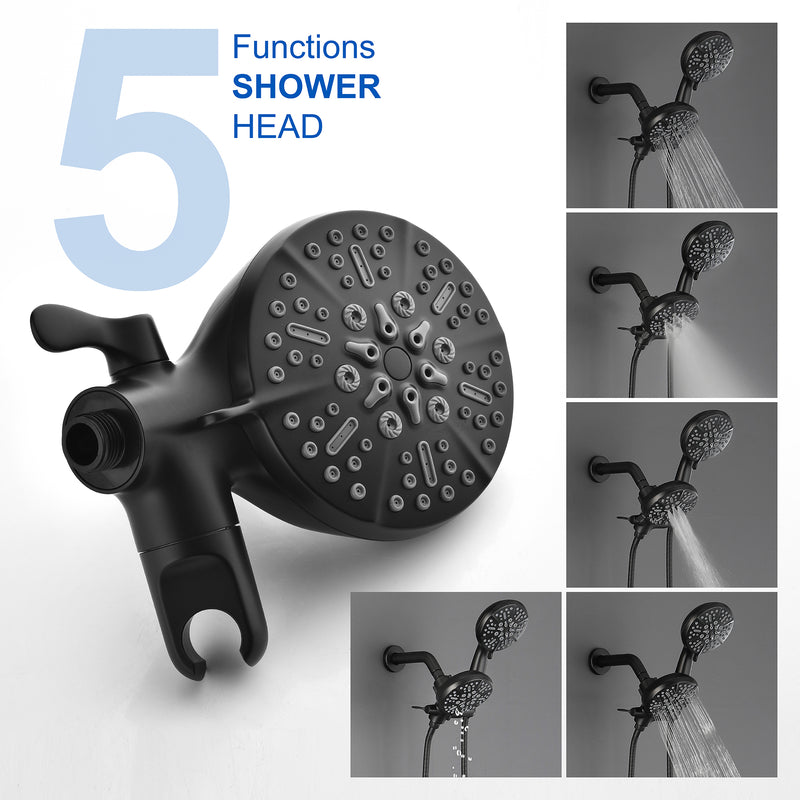 Dual-Function Shower Faucet Set with Valve Bathroom High Pressure 5-Setting Dual 2 in 1 Shower System with Handheld Showerhead