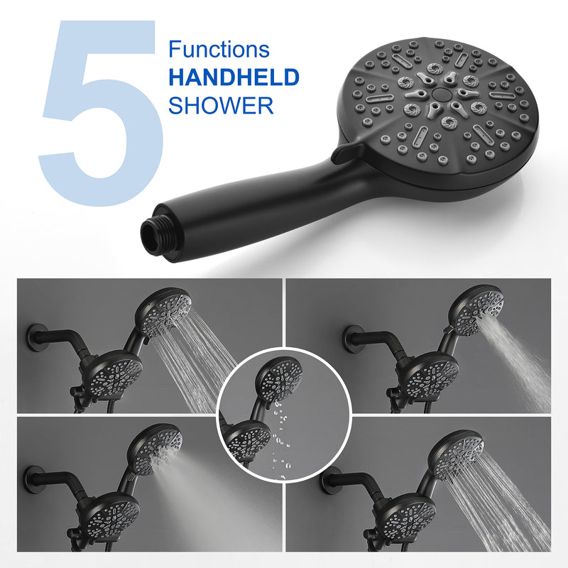 Dual-Function Shower Faucet Set with Valve Bathroom High Pressure 5-Setting Dual 2 in 1 Shower System with Handheld Showerhead