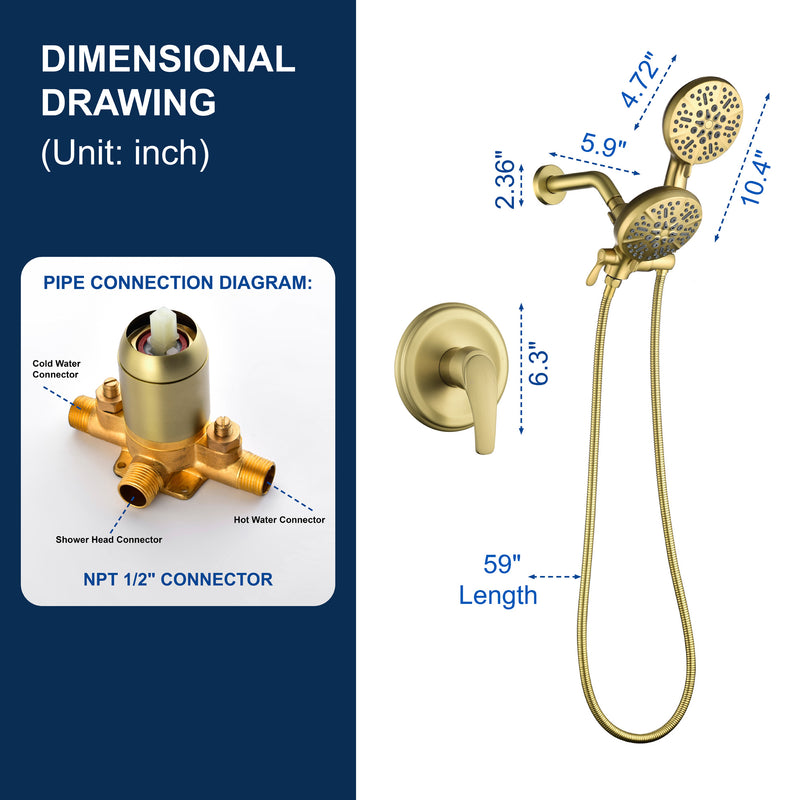 SHAMANDA Shower System Combo Set High Pressure 5-Function Dual 2 in 1 Shower Faucet