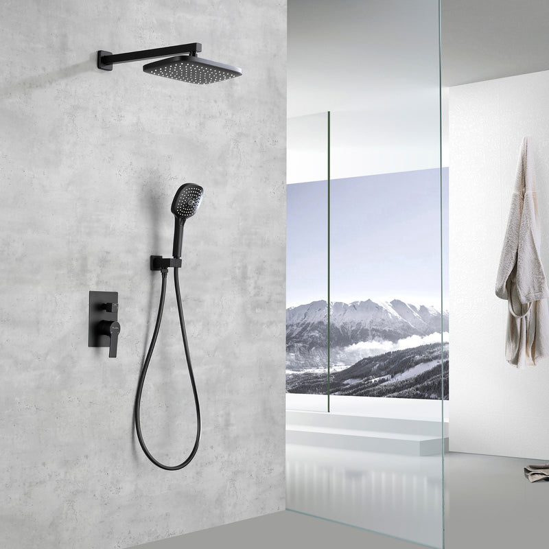 Brass Rainfall Shower System, Luxuly Bathroom Shower Faucet with 3-spray hand shower