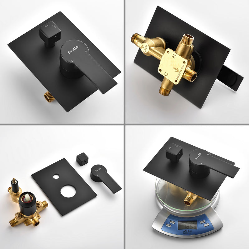 Brass Rainfall Shower System, Luxuly Bathroom Shower Faucet with 3-spray hand shower