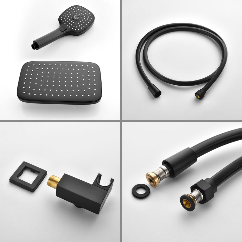 Brass Rainfall Shower System, Luxuly Bathroom Shower Faucet with 3-spray hand shower