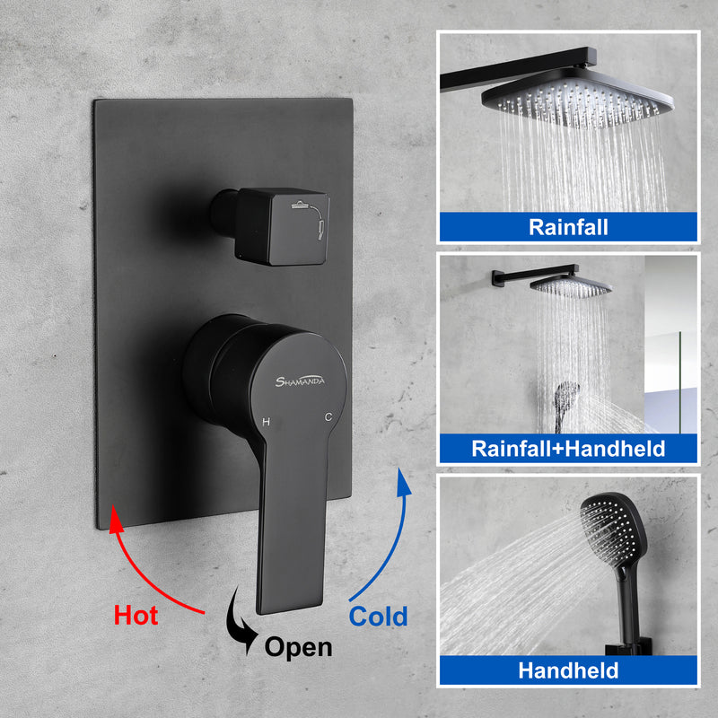 Brass Rainfall Shower System, Luxuly Bathroom Shower Faucet with 3-spray hand shower