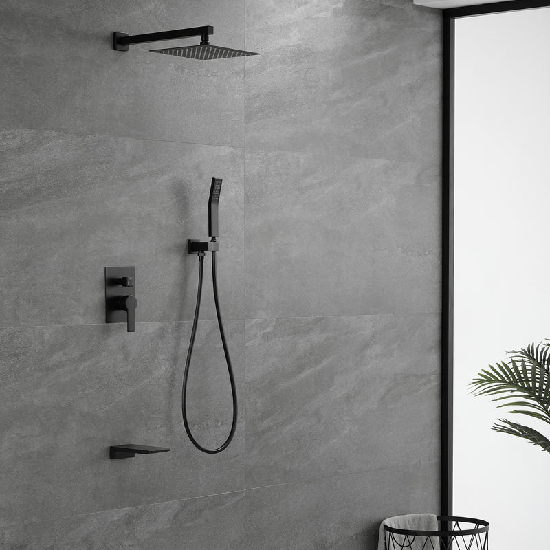 Shower System with Waterfall Tub Spout and Handheld Shower Head, 10" Rain Shower Faucet Sets