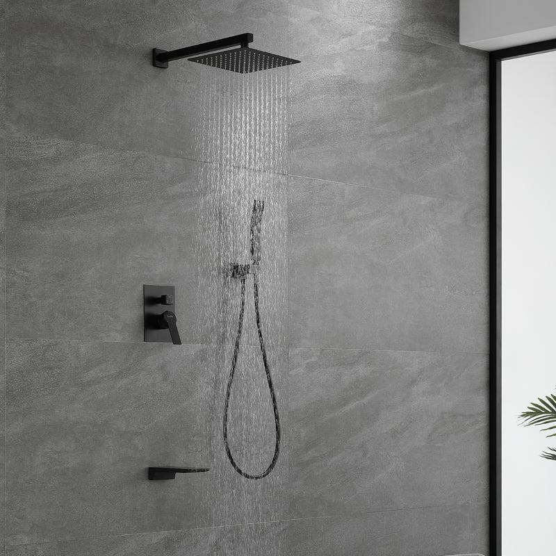 Shower System with Waterfall Tub Spout and Handheld Shower Head, 10" Rain Shower Faucet Sets