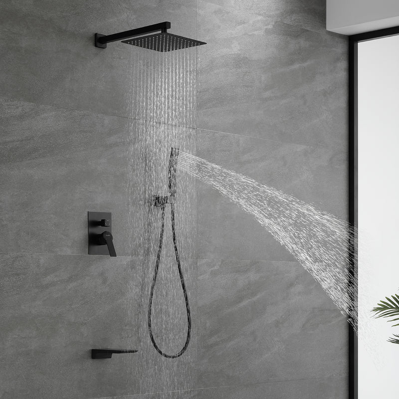 Shower System with Waterfall Tub Spout and Handheld Shower Head, 10" Rain Shower Faucet Sets