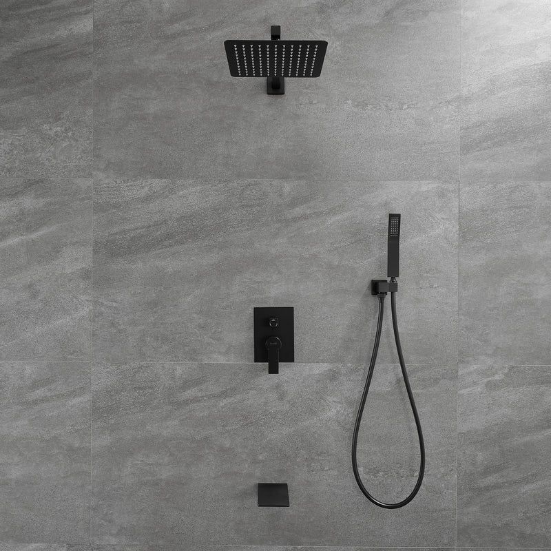 Shower System with Waterfall Tub Spout and Handheld Shower Head, 10" Rain Shower Faucet Sets