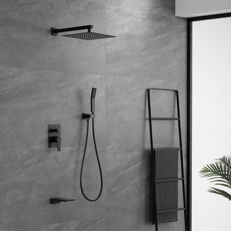 Shower System with Waterfall Tub Spout and Handheld Shower Head, 12" Rain Shower Faucet Sets Complete with Shower