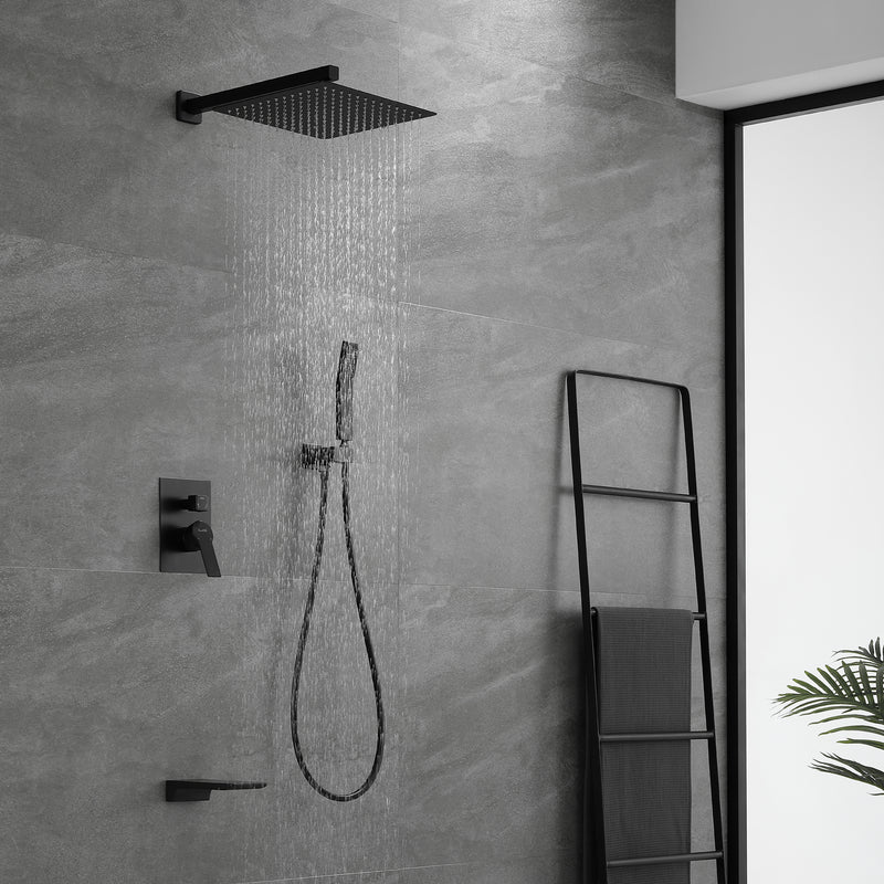 Shower System with Waterfall Tub Spout and Handheld Shower Head, 12" Rain Shower Faucet Sets Complete with Shower