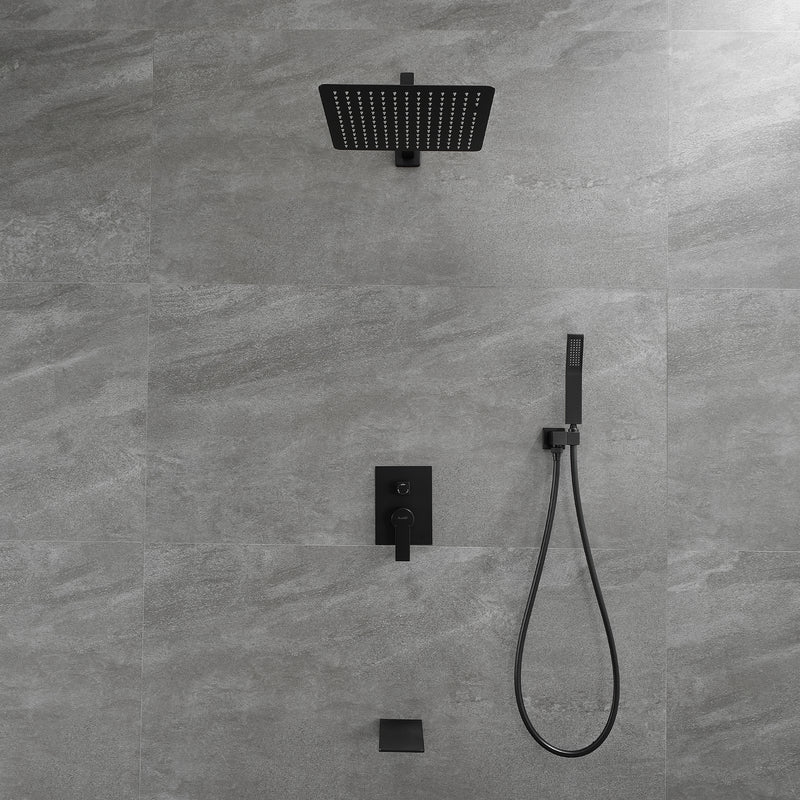 Shower System with Waterfall Tub Spout and Handheld Shower Head, 12" Rain Shower Faucet Sets Complete with Shower