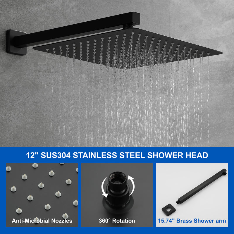 Shower System with Waterfall Tub Spout and Handheld Shower Head, 12" Rain Shower Faucet Sets Complete with Shower