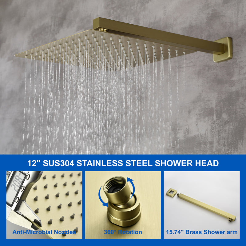 Shower System with Waterfall Tub Spout and Handheld Shower Head, 12" Rain Shower Faucet Sets Complete with Shower