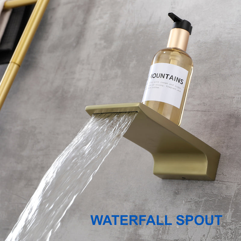 Shower System with Waterfall Tub Spout and Handheld Shower Head, 12" Rain Shower Faucet Sets Complete with Shower