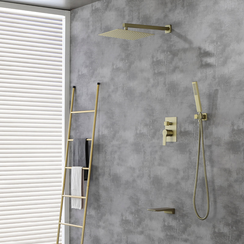 Shower System with Waterfall Tub Spout and Handheld Shower Head, 12" Rain Shower Faucet Sets Complete with Shower