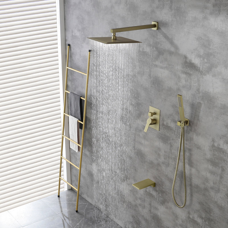 Shower System with Waterfall Tub Spout and Handheld Shower Head, 12" Rain Shower Faucet Sets Complete with Shower
