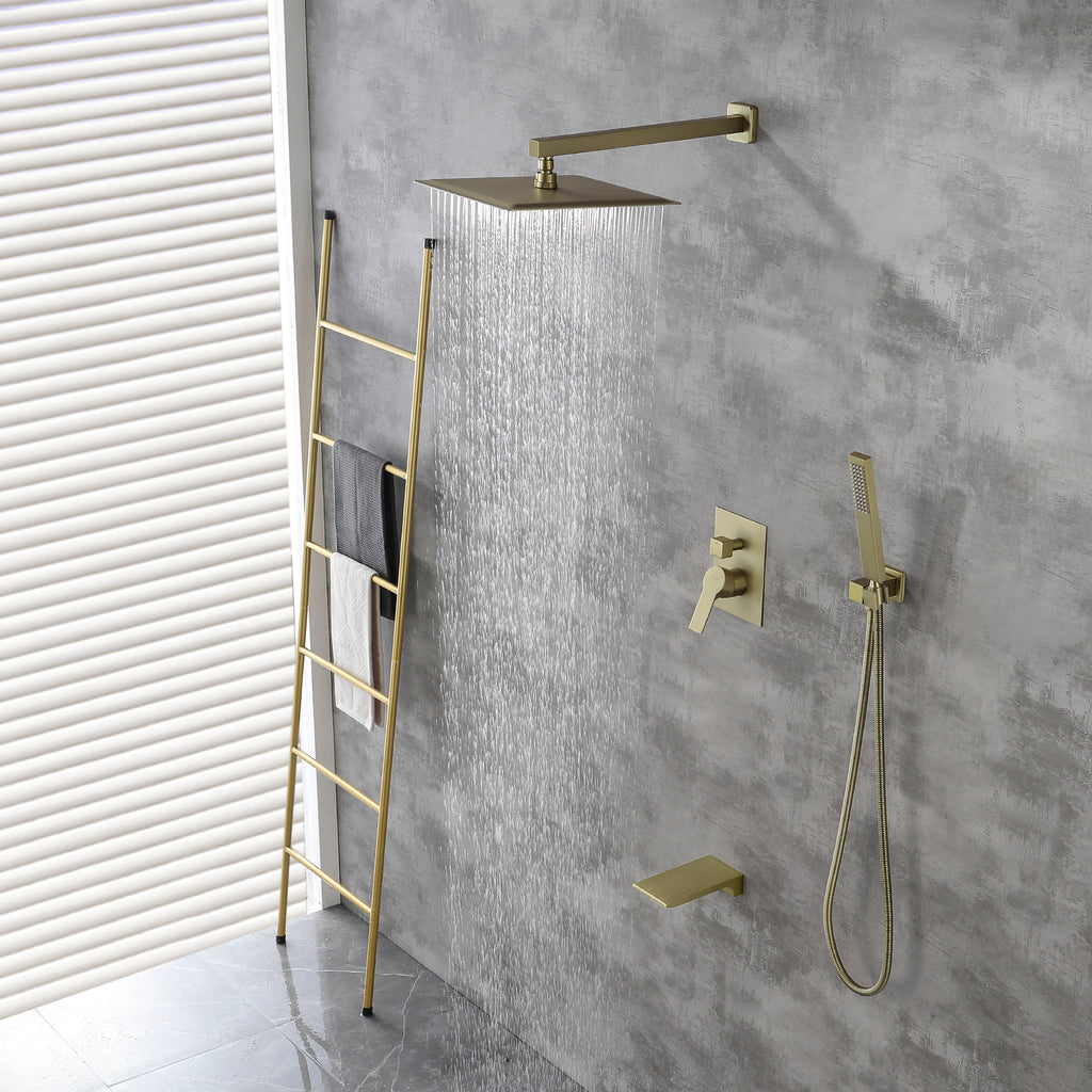 Shower System with Waterfall Tub Spout and Handheld Shower Head, 12