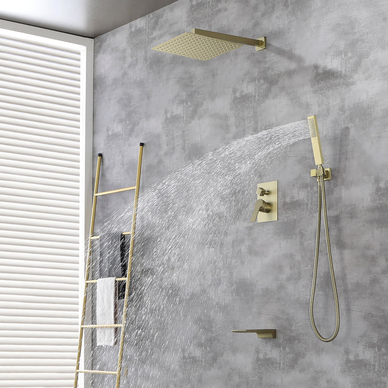 Shower System with Waterfall Tub Spout and Handheld Shower Head, 12" Rain Shower Faucet Sets Complete with Shower