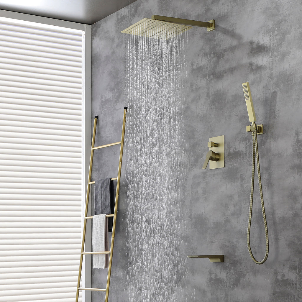 Shower System with Waterfall Tub Spout and Handheld Shower Head, 12