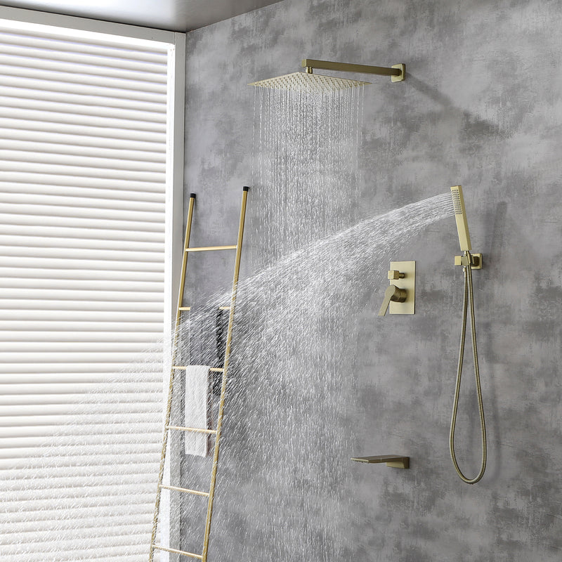 Shower System with Waterfall Tub Spout and Handheld Shower Head, 10" Rain Shower Faucet Sets