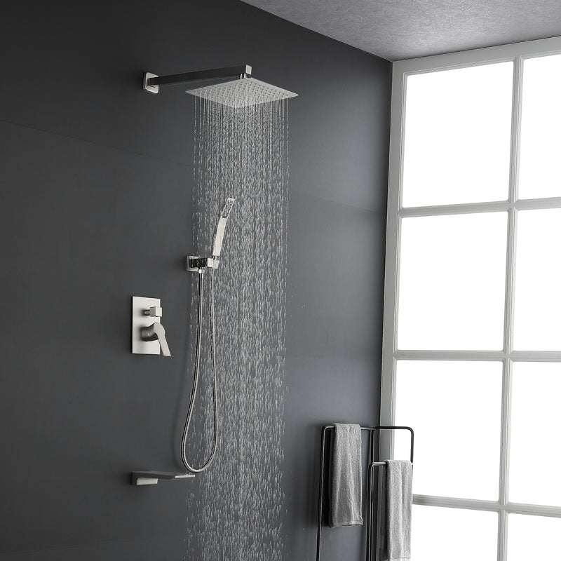 Shower System with Waterfall Tub Spout and Handheld Shower Head, 10" Rain Shower Faucet Sets