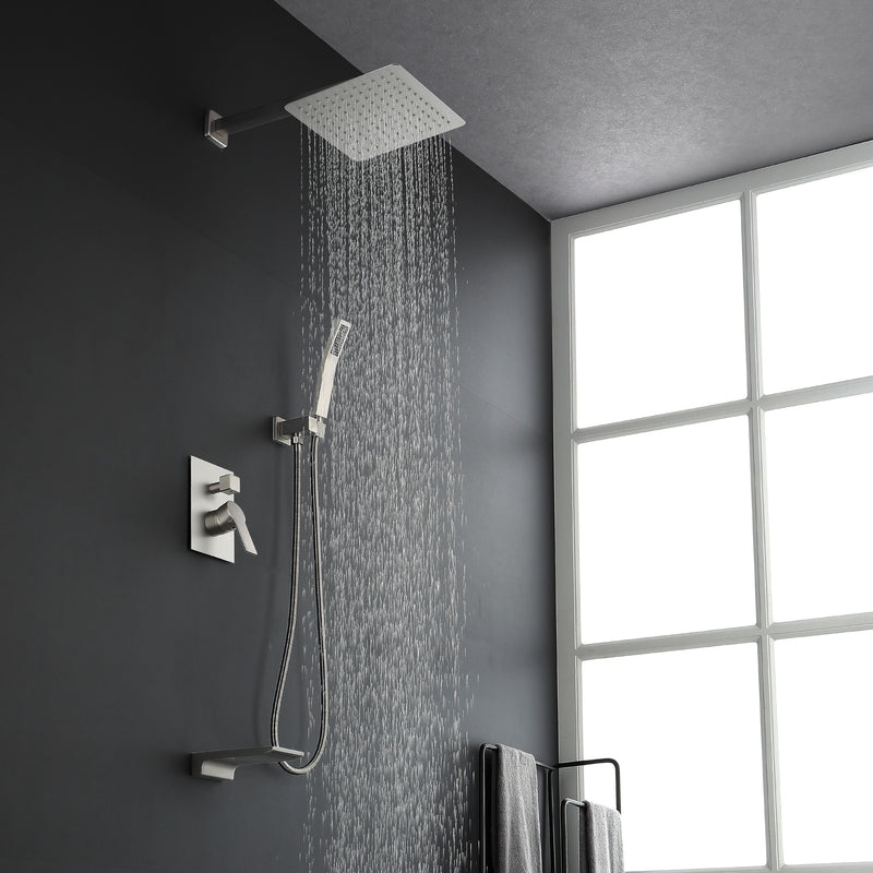 Shower System with Waterfall Tub Spout and Handheld Shower Head, 10" Rain Shower Faucet Sets
