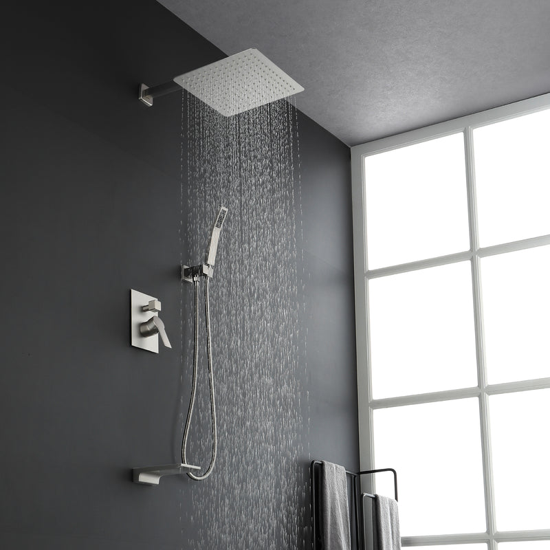 Shower System with Waterfall Tub Spout and Handheld Shower Head, 12" Rain Shower Faucet Sets Complete with Shower