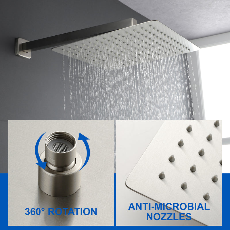 Shower System with Waterfall Tub Spout and Handheld Shower Head, 12" Rain Shower Faucet Sets Complete with Shower