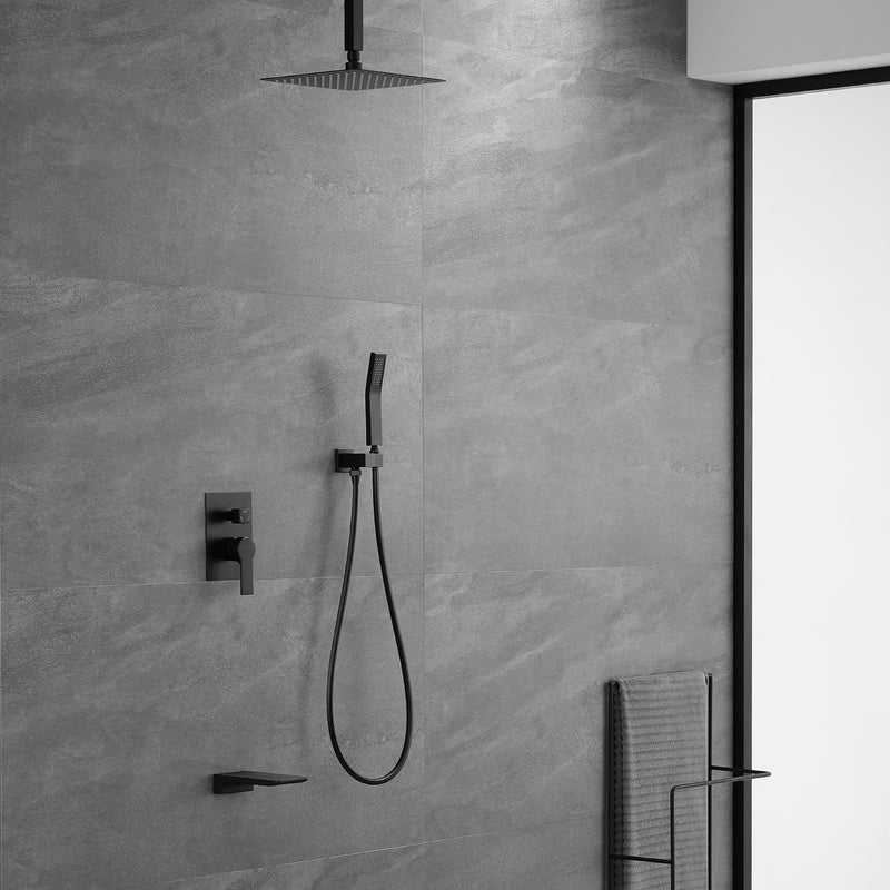 Three-way Ceiling Mounted Shower System, 10" Rain Shower Faucet Set with handheld shower and Waterfall Spout