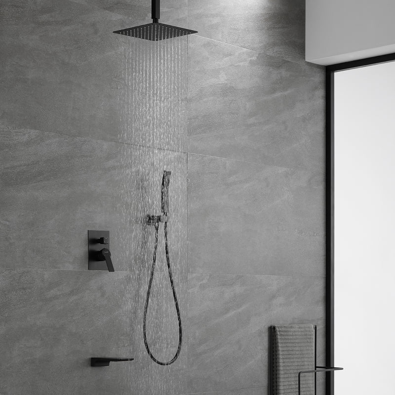 Three-way Ceiling Mounted Shower System, 10" Rain Shower Faucet Set with handheld shower and Waterfall Spout