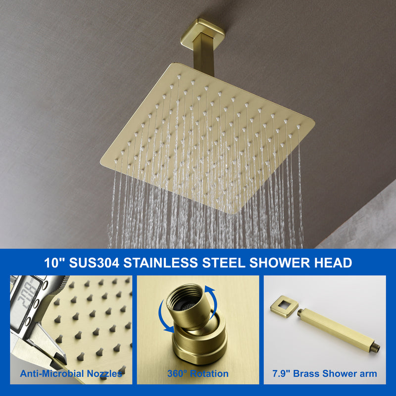 Three-way Ceiling Mounted Shower System, 10" Rain Shower Faucet Set with handheld shower and Waterfall Spout