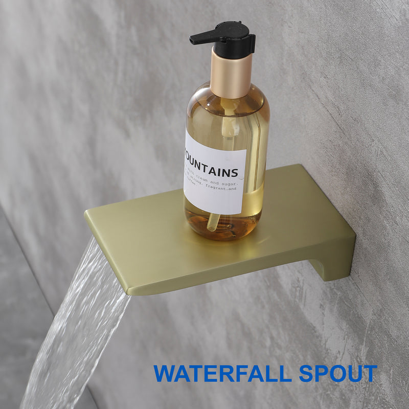 1-handle 3 way Rain Shower System with Handheld Shower, 12" Ceiling Mounted Overhead Shower & Waterfall Bath Spout