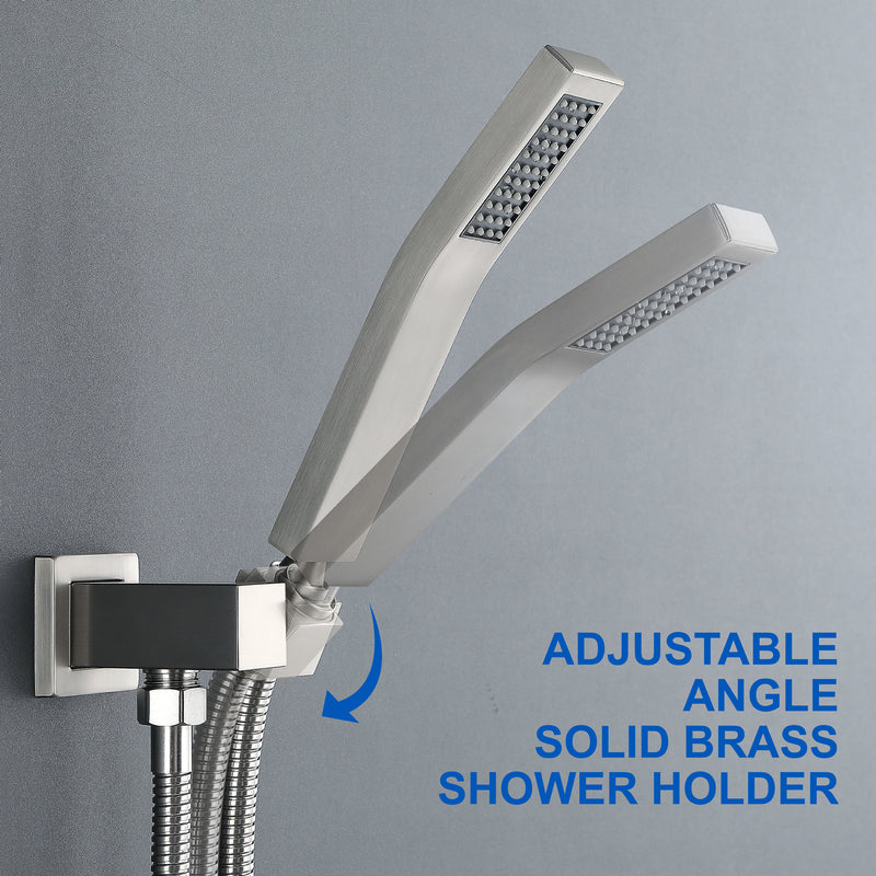 1-handle 3 way Rain Shower System with Handheld Shower, 12" Ceiling Mounted Overhead Shower & Waterfall Bath Spout