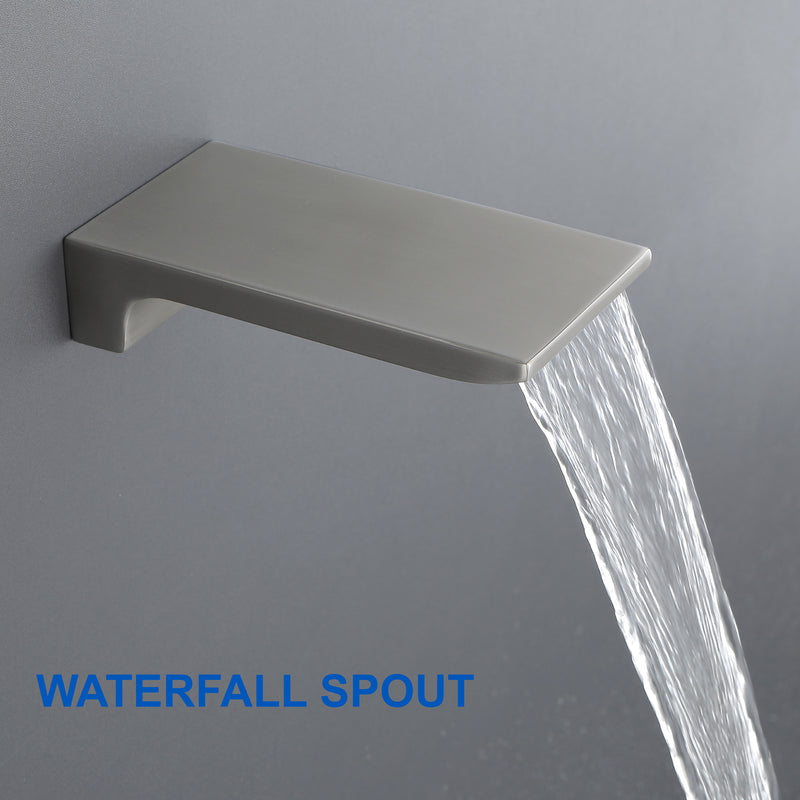 1-handle 3 way Rain Shower System with Handheld Shower, 12" Ceiling Mounted Overhead Shower & Waterfall Bath Spout