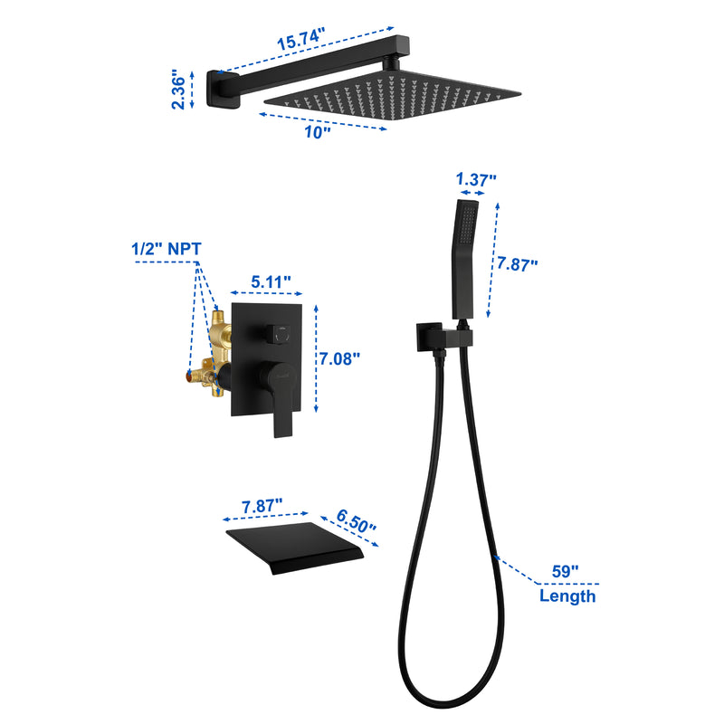 SHAMANDA Shower Set 10 Inch Shower Fixture with Handheld Spray 3-Function Wall Mount